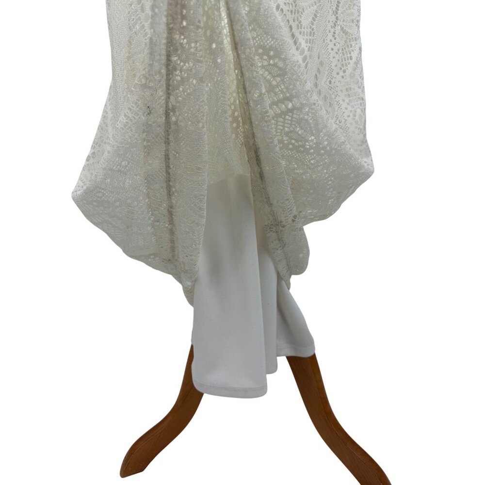 Vtg F21 Cream Lace Ruffle Hem Strapless Maxi Dress | Y2K Coquette Coastal Boho S - Picture 14 of 16